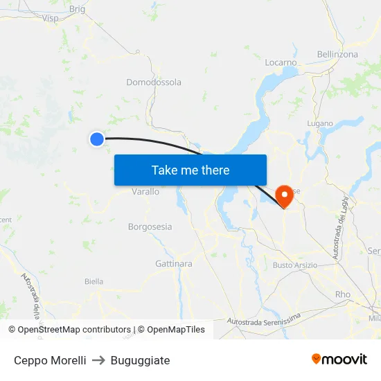 Ceppo Morelli to Buguggiate map