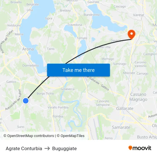 Agrate Conturbia to Buguggiate map