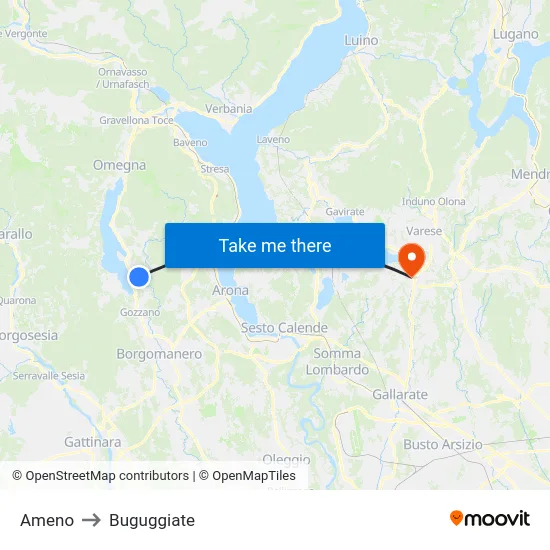 Ameno to Buguggiate map
