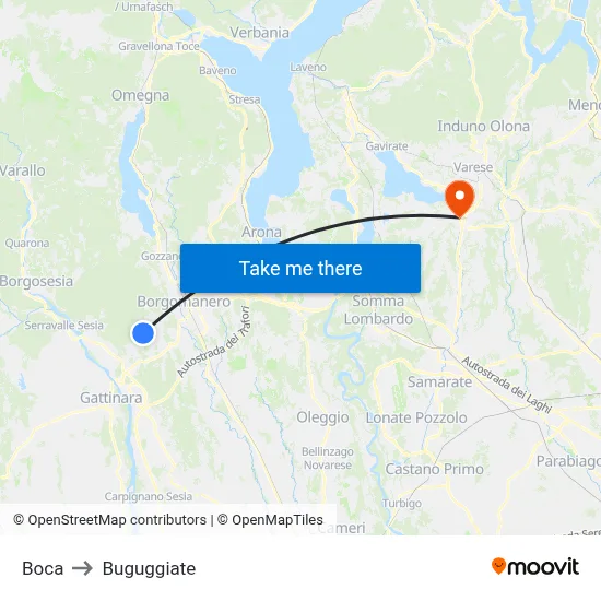 Boca to Buguggiate map
