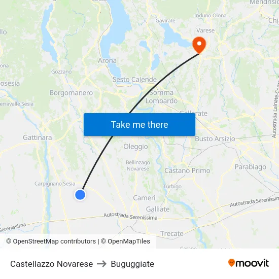 Castellazzo Novarese to Buguggiate map