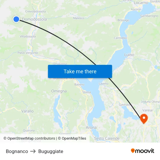 Bognanco to Buguggiate map
