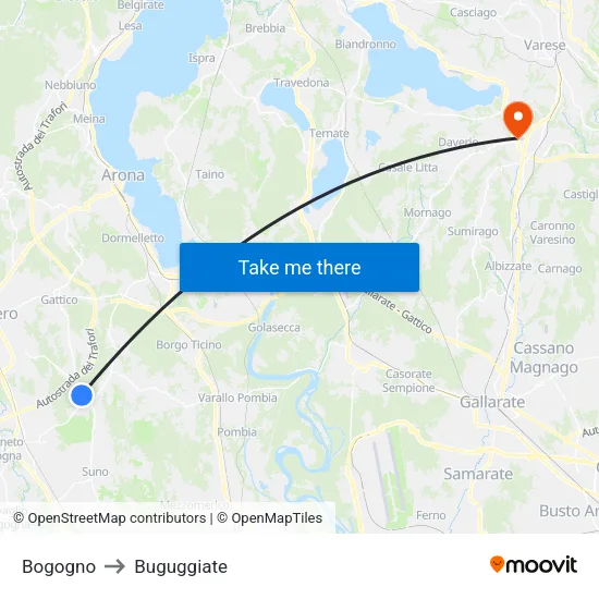 Bogogno to Buguggiate map