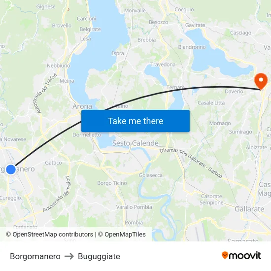 Borgomanero to Buguggiate map