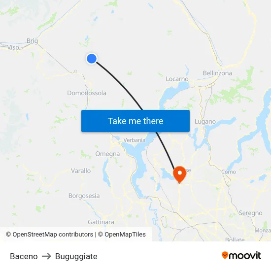 Baceno to Buguggiate map