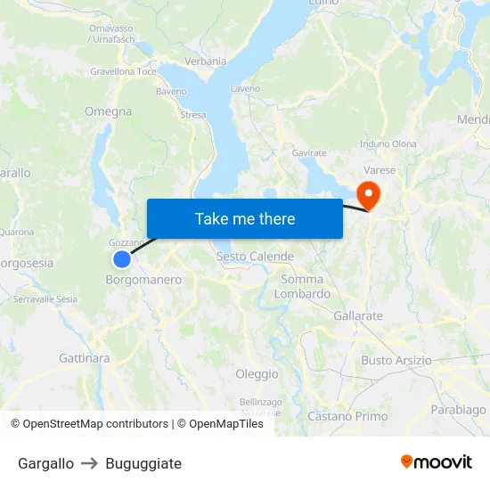 Gargallo to Buguggiate map