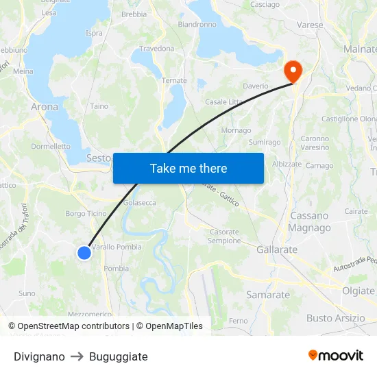 Divignano to Buguggiate map