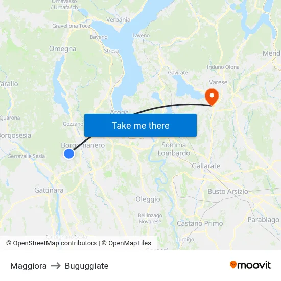Maggiora to Buguggiate map
