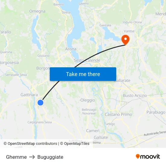 Ghemme to Buguggiate map