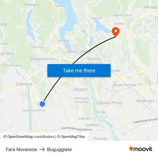 Fara Novarese to Buguggiate map