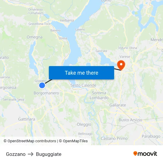 Gozzano to Buguggiate map