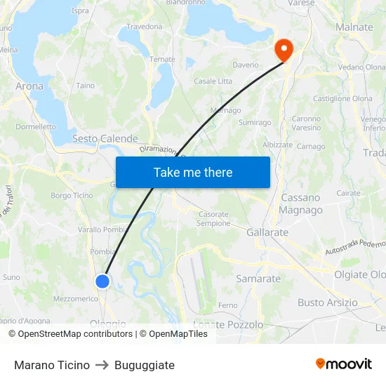 Marano Ticino to Buguggiate map