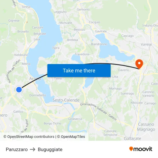 Paruzzaro to Buguggiate map
