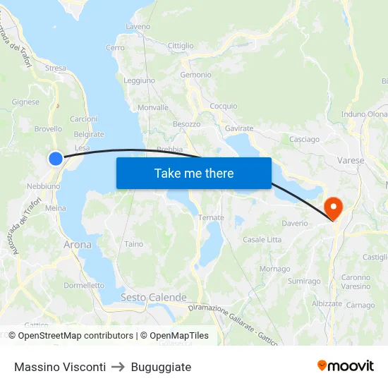 Massino Visconti to Buguggiate map