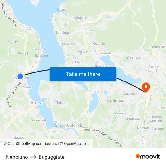 Nebbiuno to Buguggiate map