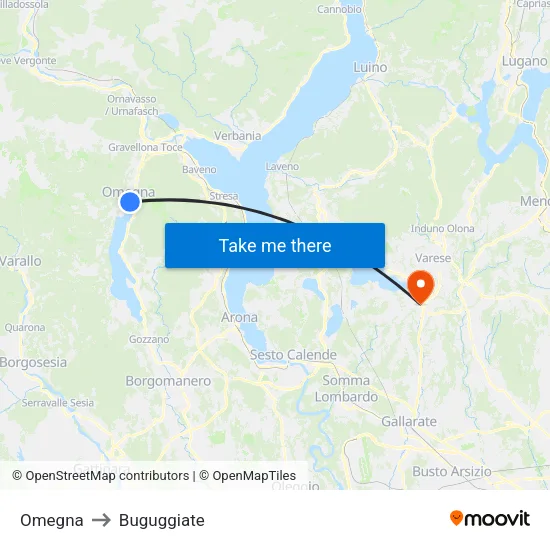 Omegna to Buguggiate map