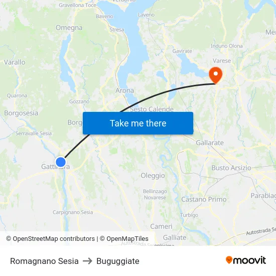 Romagnano Sesia to Buguggiate map