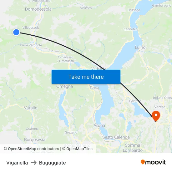 Viganella to Buguggiate map