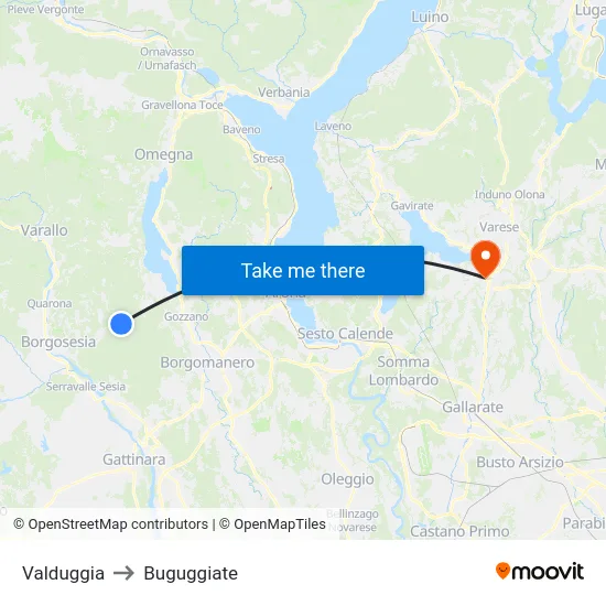 Valduggia to Buguggiate map