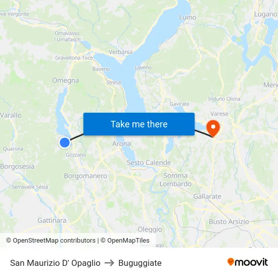 San Maurizio D' Opaglio to Buguggiate map