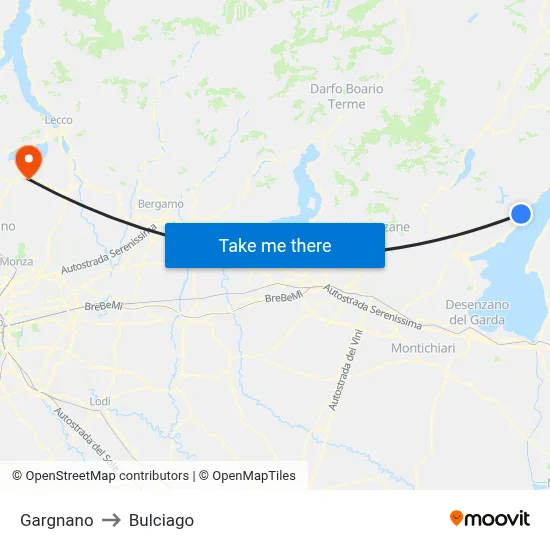 Gargnano to Bulciago map