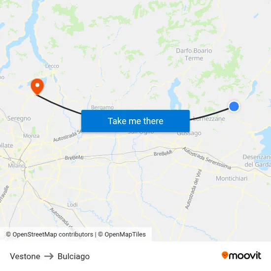 Vestone to Bulciago map