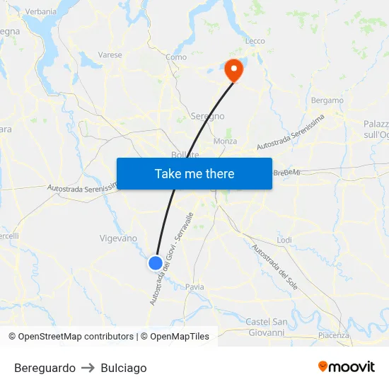 Bereguardo to Bulciago map