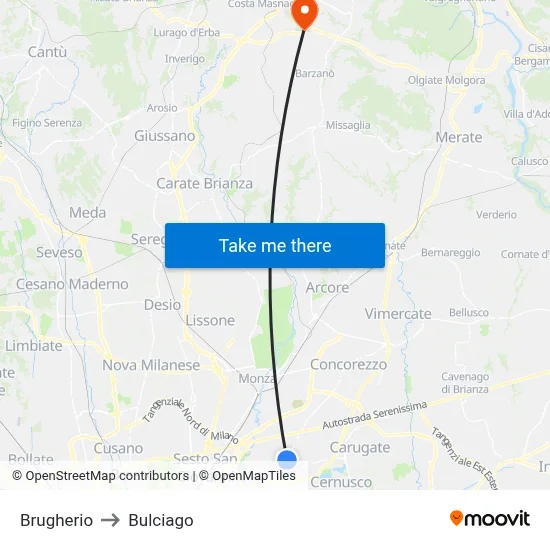 Brugherio to Bulciago map