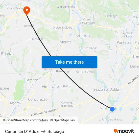 Canonica d'Adda to Bulciago map