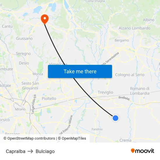 Capralba to Bulciago map