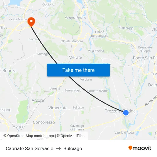Capriate San Gervasio to Bulciago map