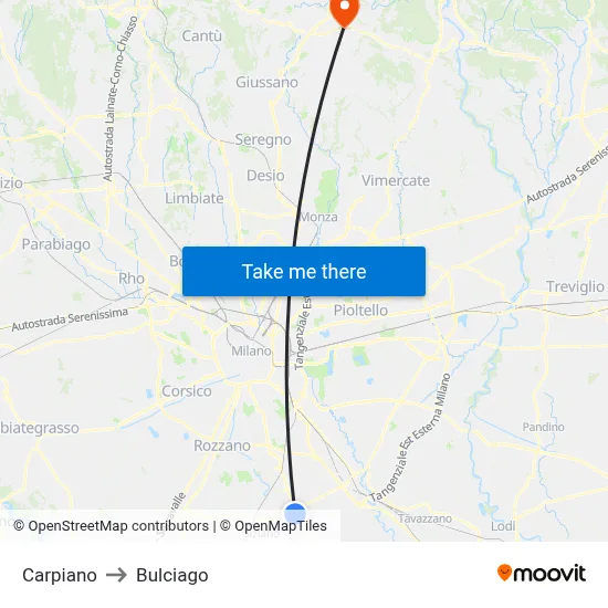 Carpiano to Bulciago map