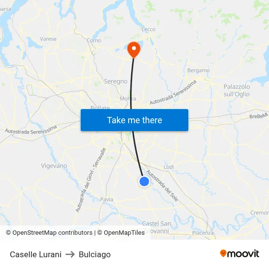 Caselle Lurani to Bulciago map