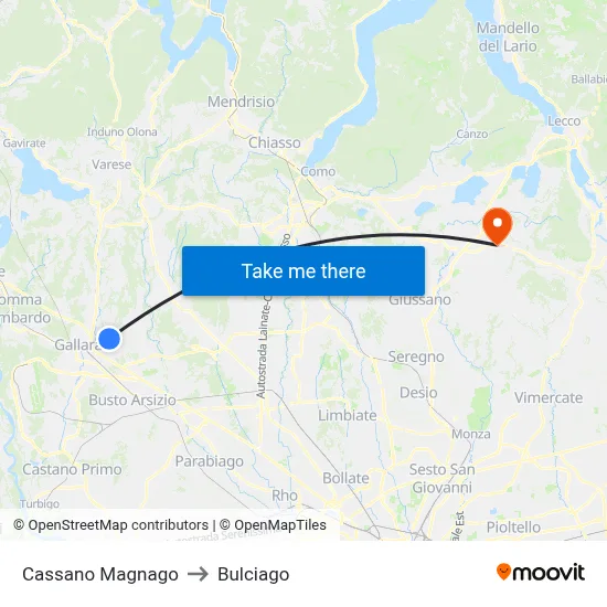 Cassano Magnago to Bulciago map