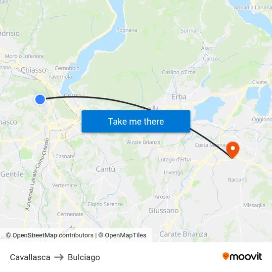 Cavallasca to Bulciago map