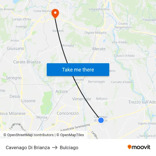 Cavenago di Brianza to Bulciago map