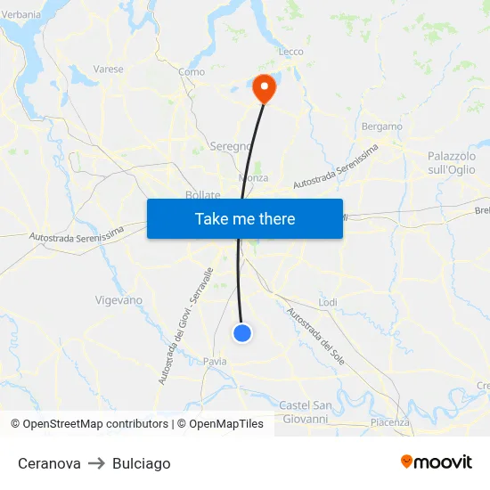 Ceranova to Bulciago map