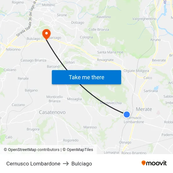 Cernusco Lombardone to Bulciago map