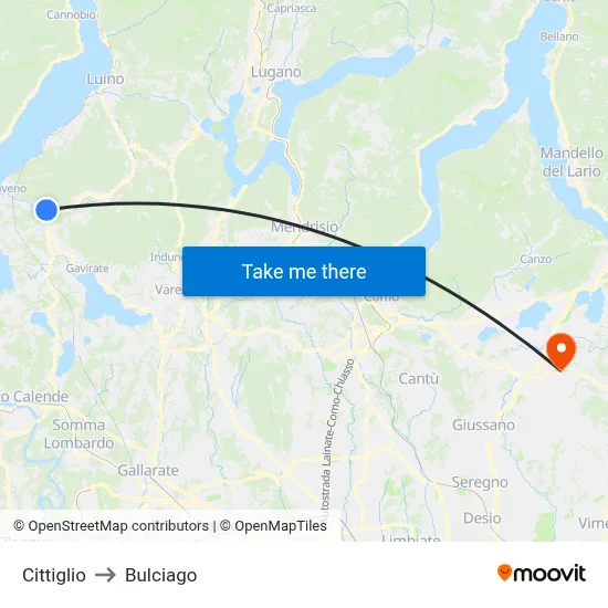 Cittiglio to Bulciago map