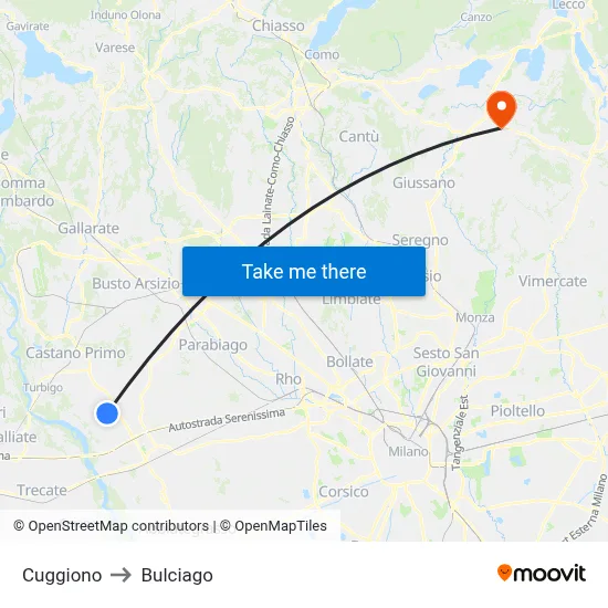 Cuggiono to Bulciago map