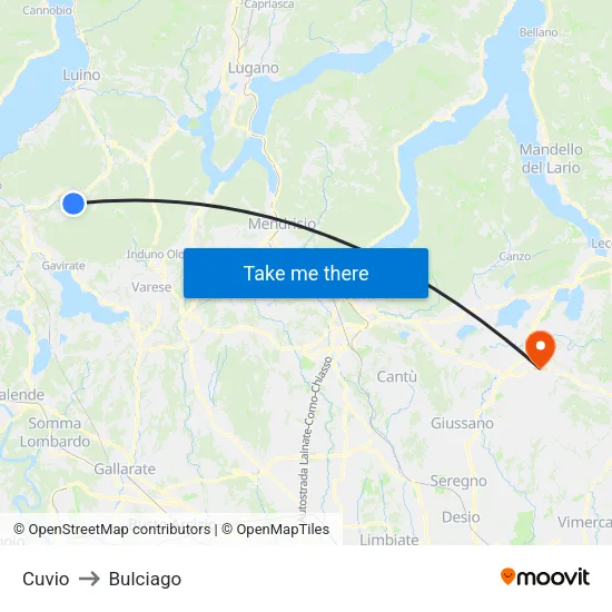Cuvio to Bulciago map
