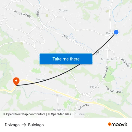 Dolzago to Bulciago map