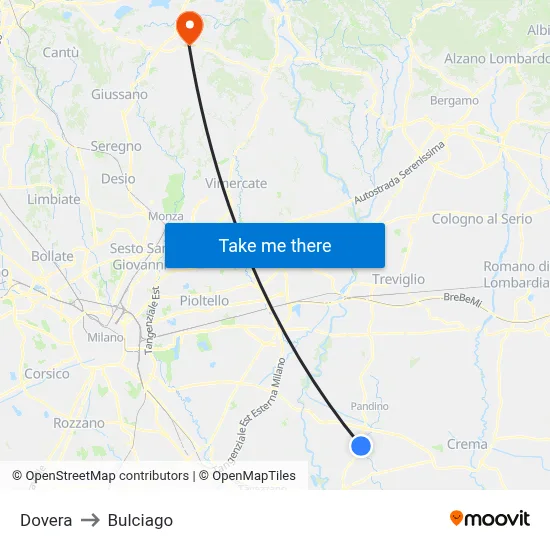 Dovera to Bulciago map