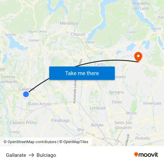 Gallarate to Bulciago map