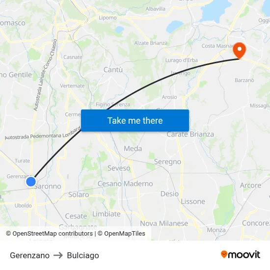 Gerenzano to Bulciago map