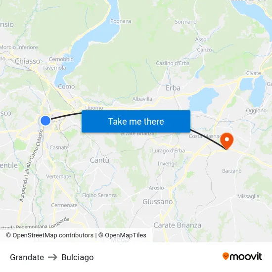 Grandate to Bulciago map