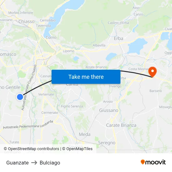 Guanzate to Bulciago map
