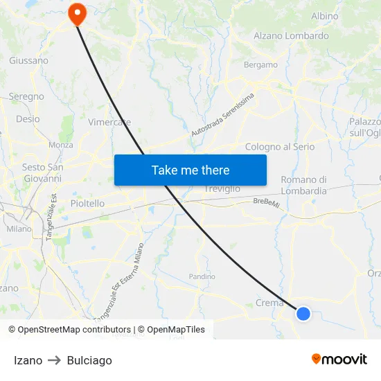 Izano to Bulciago map
