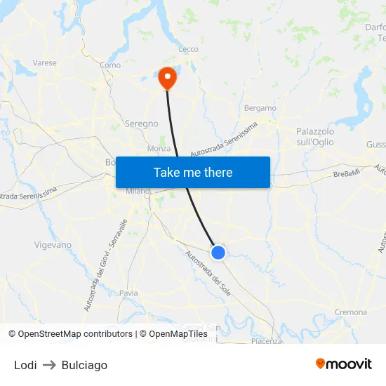 Lodi to Bulciago map