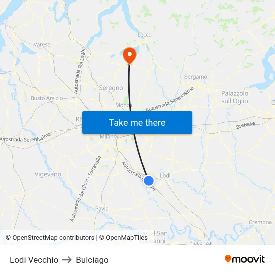 Lodi Vecchio to Bulciago map